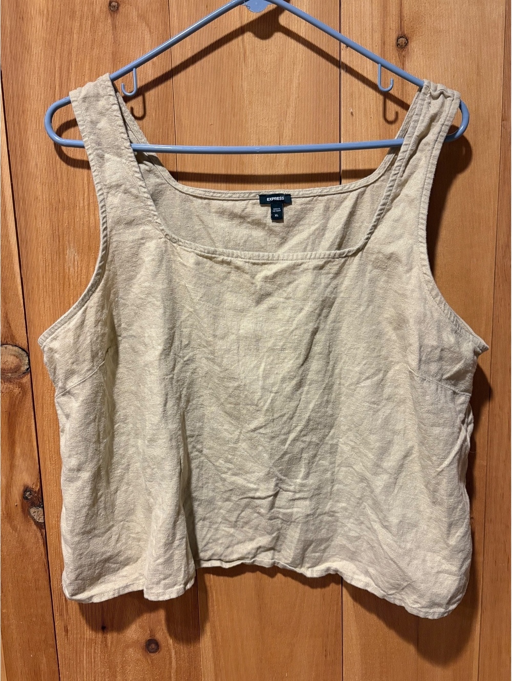 Express Women's Beige Linen Rayon Blend Square Neck Tank Top XL